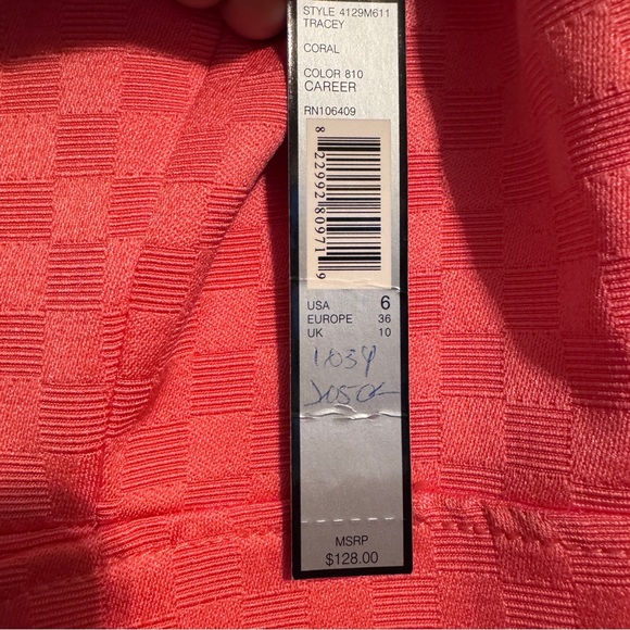 Tahari Coral Checkered Midi Dress - Picture 4 of 5